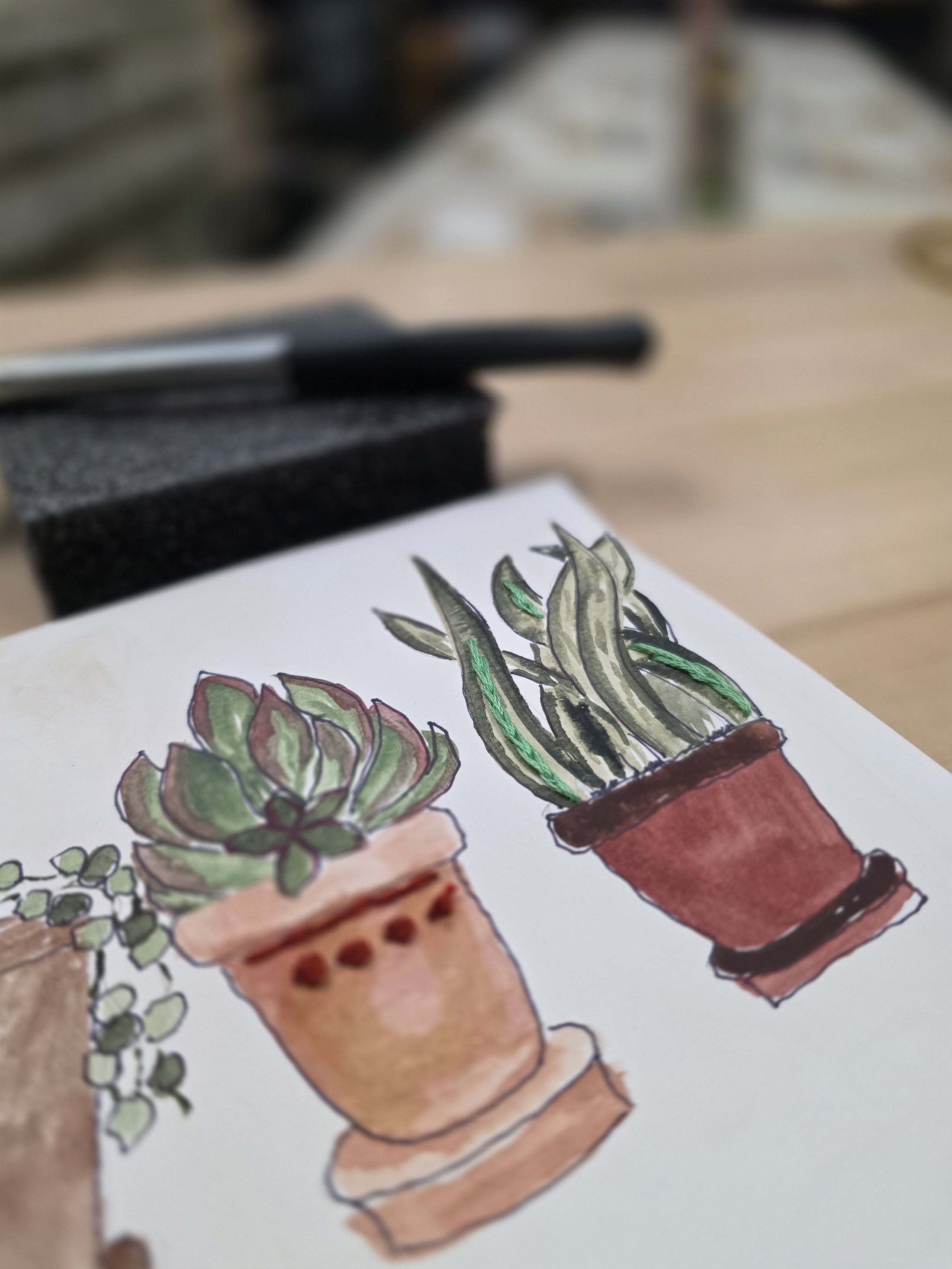 Watercolor Succulents and Embroidery Crossover Workshop
