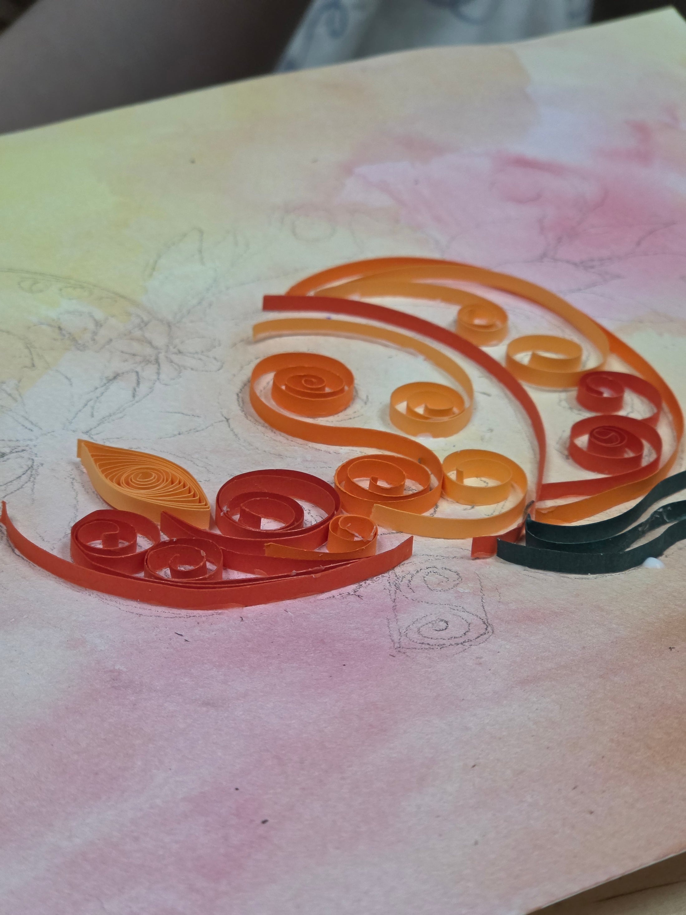 Watercolor pumpkin Painting with Quilling