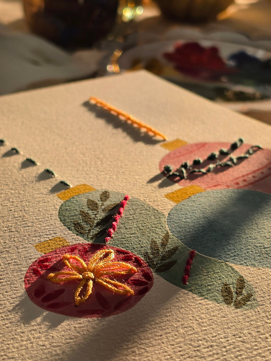 Watercolor Ornaments and Embroidery Crossover Workshop