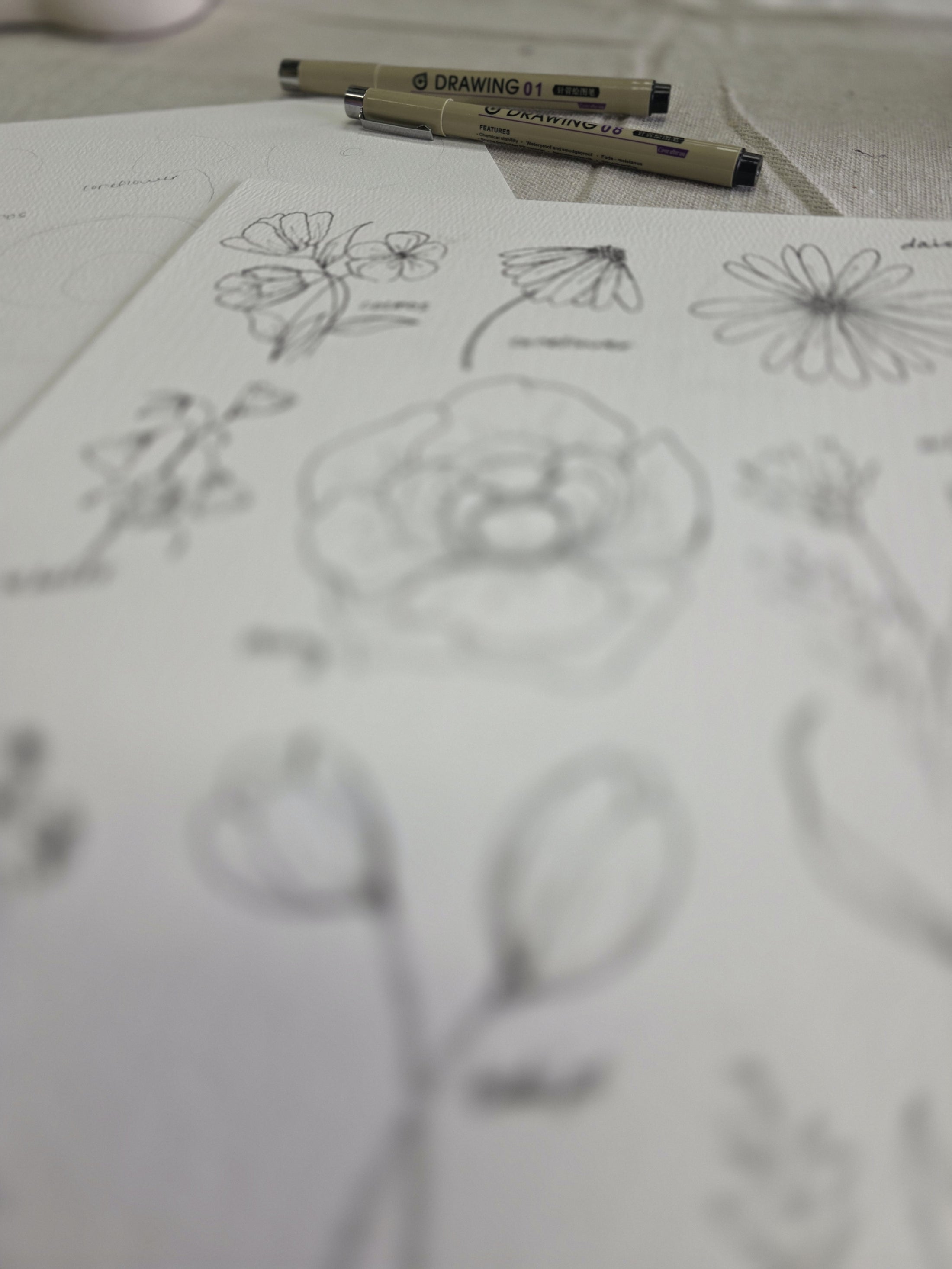 Sketch, Ink, Paint Watercolor Florals
